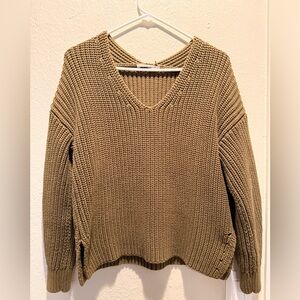 EVERLANE Olive Green cotton chunky v-neck sweater Size M